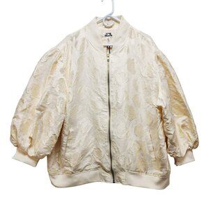 Future Collective Cream Floral Textured Bomber Jacket Size 2X Puff Sleeves